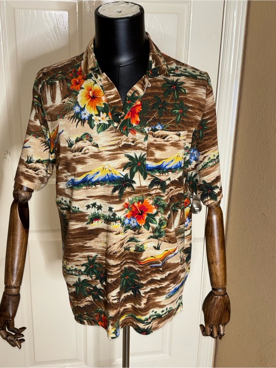 Polo Ralph Lauren Other - Polo Ralph Lauren Brown TROPICAL PRINT Cotton Linen Blend Collared Polo Shirt